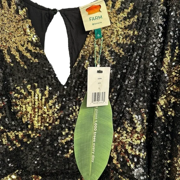 NWT RARE Farm Rio Sunny Mood Sequin Maxi Dress Black Gold Extra Large XL - Picture 9 of 16